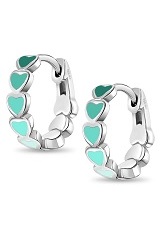 engaging silver green heart huggie hoop baby earrings